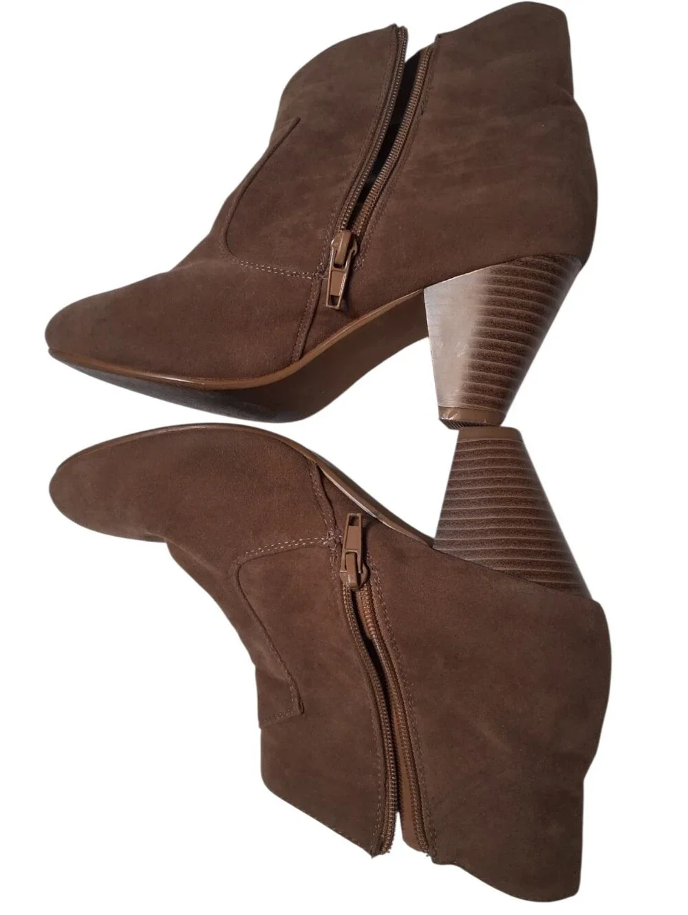 Lane Bryant Brown Faux Suede Block Heel Fall Ankle Boots Size 8W Classic Chic